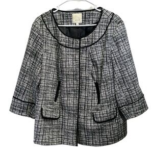 Sejour Black White Womens Career Cotton Blazer Jacket Snap Closure Size 16W